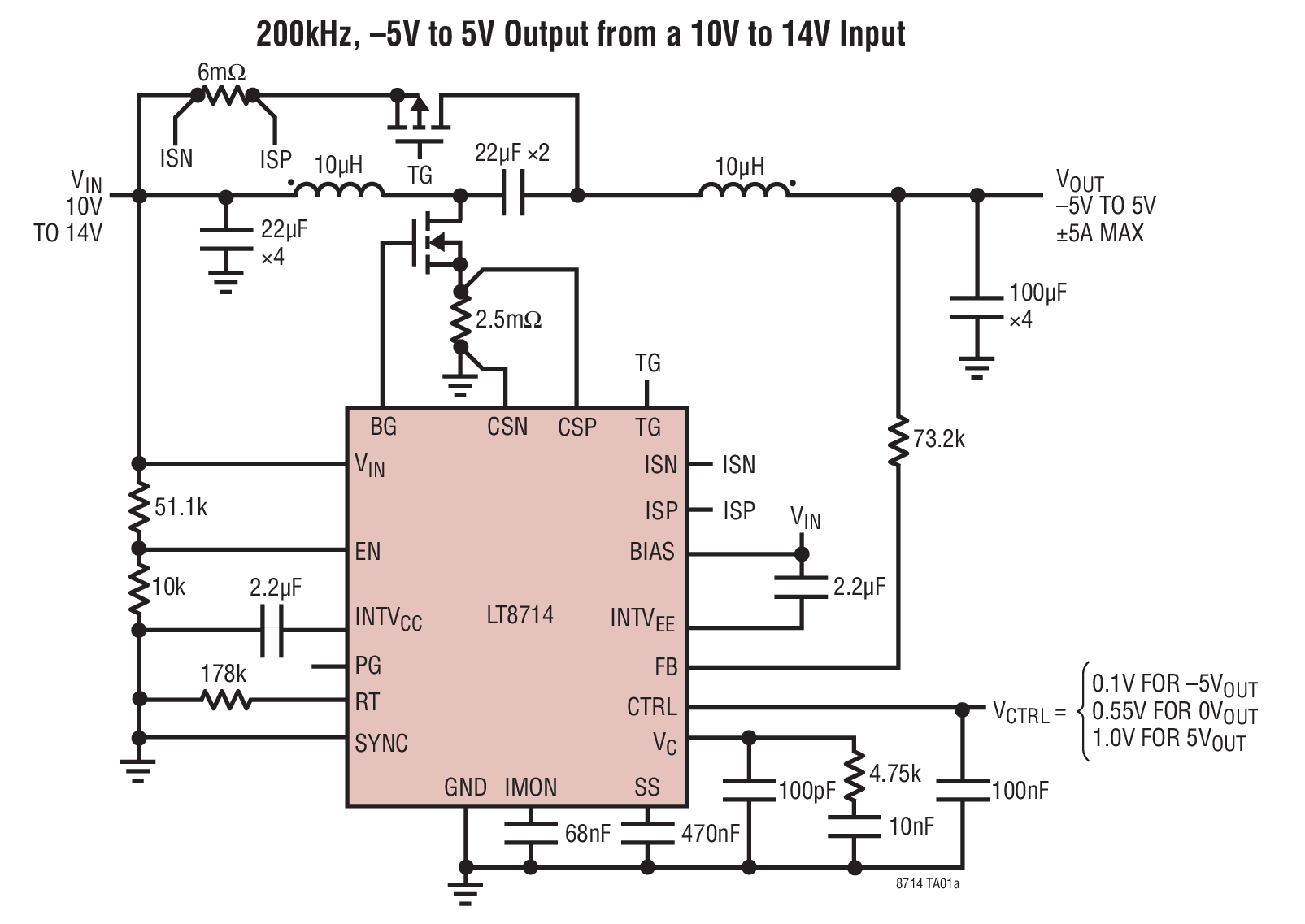 200kHz, –5V to 5V Output from a 10V to 14V Input