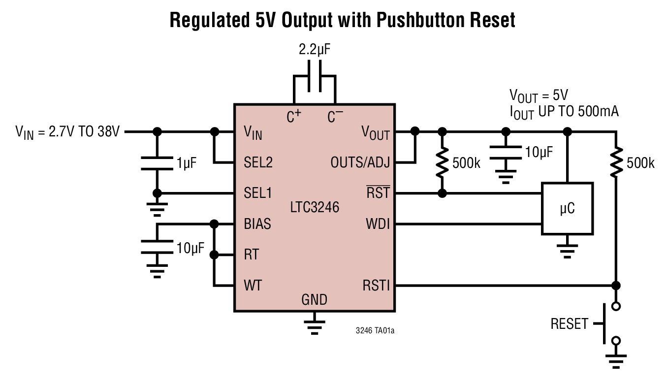 Regulated 5V Output with Pushbutton Reset