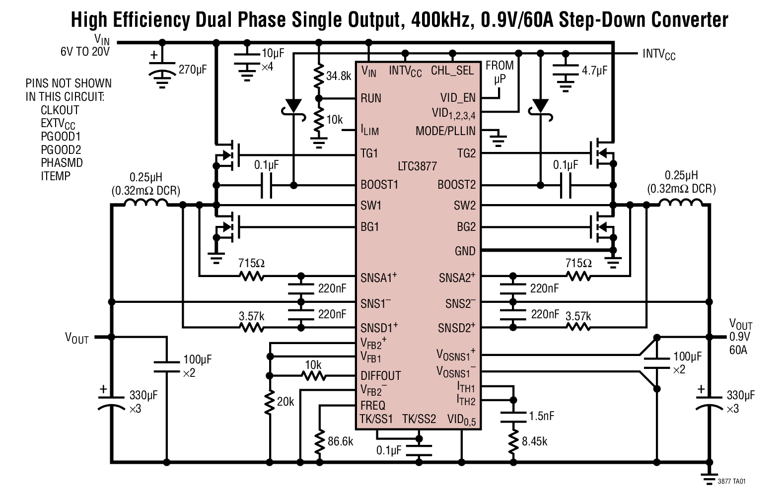High Efficiency Dual Phase Single Output, 400kHz, 0.9V/60A Step-Down Converter