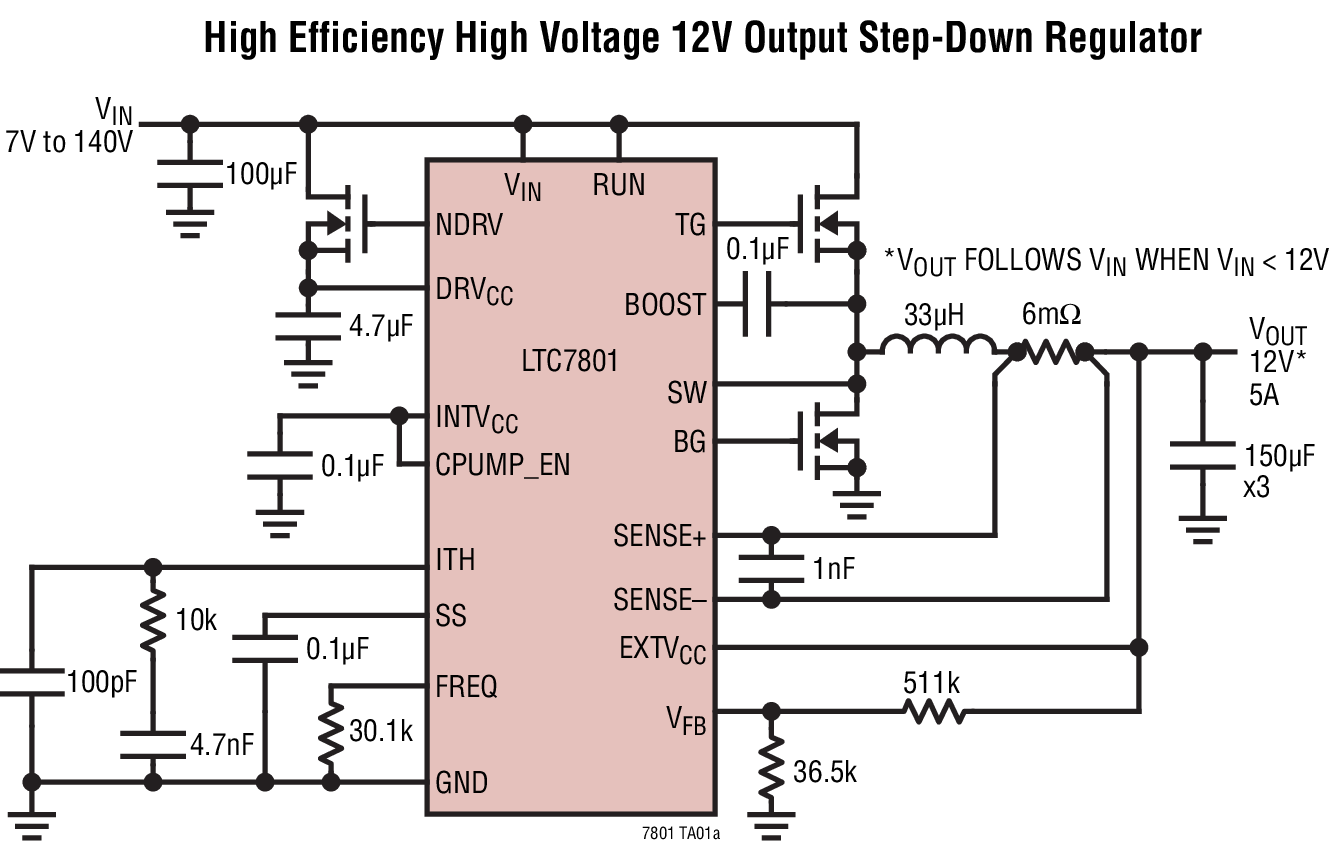 High Efficiency High Voltage 12V Output Step-Down Regulator