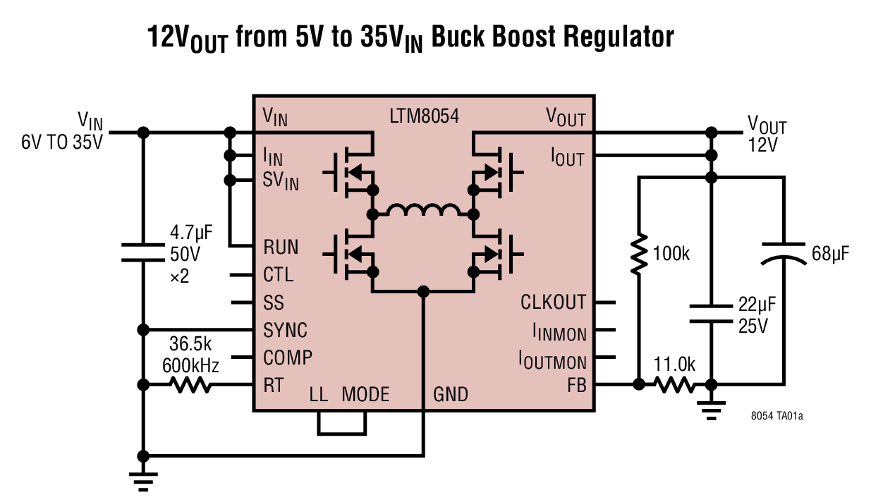 12VOUT from 5V to 35VIN Buck Boost Regulator