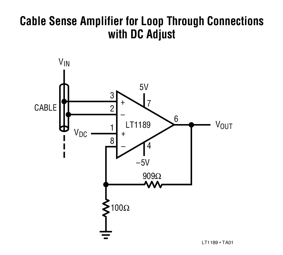 Cable Sense Amplifier for Loop Through Connections with DC Adjust