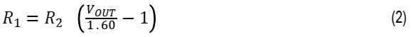 Equation to calculate a desired output voltage with the user-defined resistor values