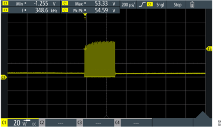 Figure 12. Boost Pulses at MOSFET Q2 Drain Terminal at a Time Scale of 200 μs