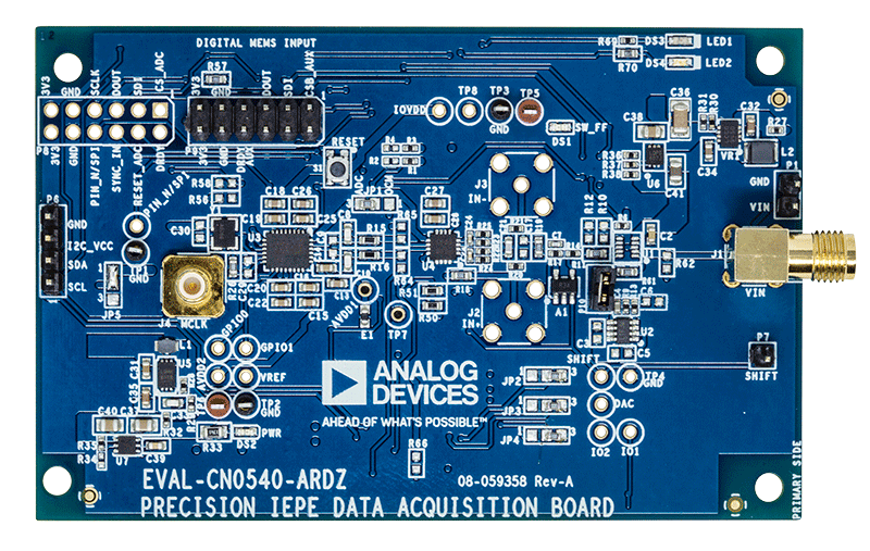 EVAL-CN0540 24-Bit Data Acquisition System for IEPE Sensors - Top View