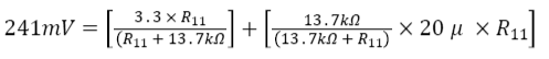 Setting R<sub>10</sub> to 13.7 kΩ results in an R<sub>11</sub> value of 1.02 kΩ, which produces a negligible divider current of 224 μA and an output impedance of 991 Ω.