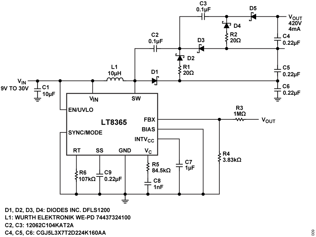Figure 9. LT8365 420 V Output Configuration.