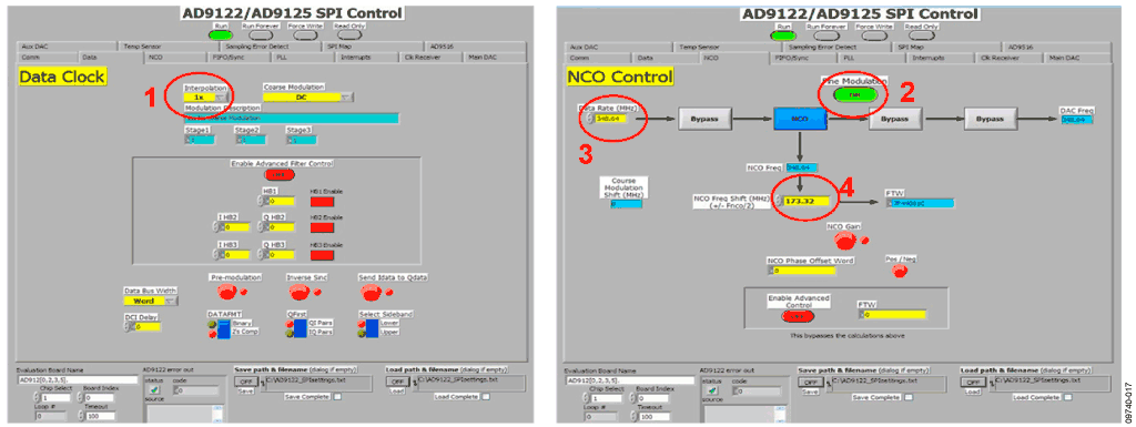 SPI Control User Interface Setup for Data Clock and NCO Control