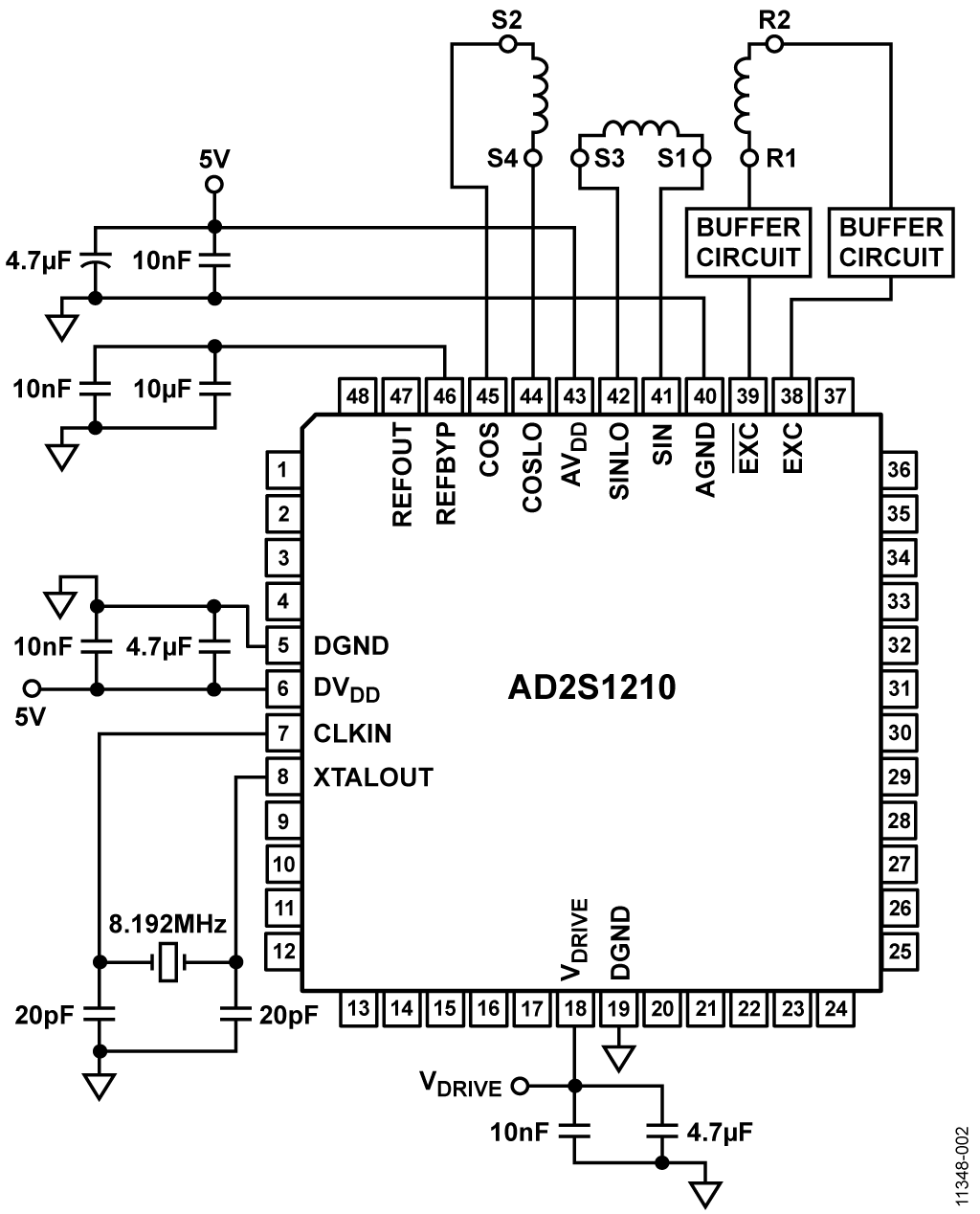 AD2S1210 RDC Typical Application Circuit