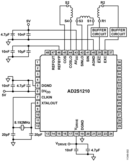 AD2S1210 RDC Typical Application Circuit