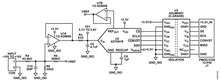 0 V to 10 V Single Supply Analog to Digital Conversion with Isolation