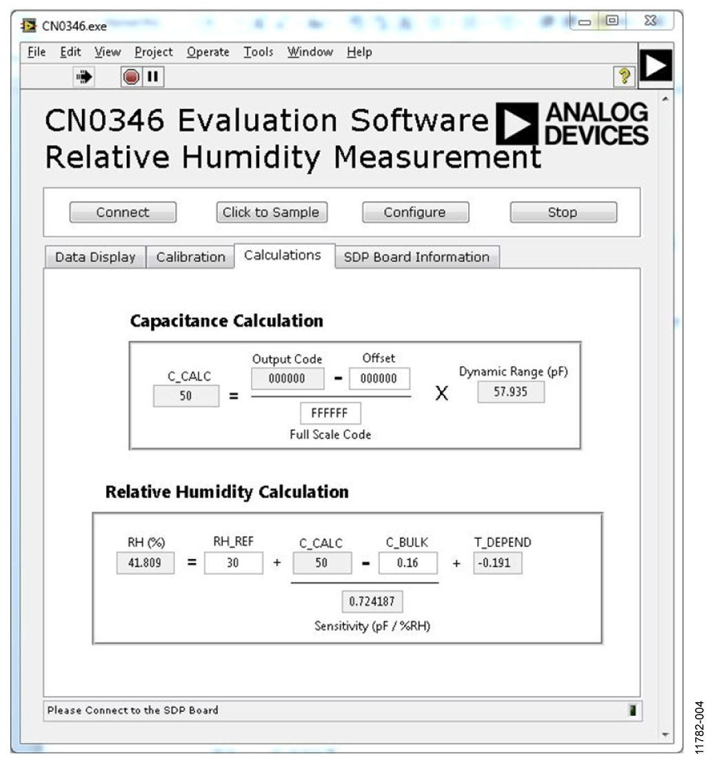 Screenshot of the CN-0346 Evaluation Software, Calculations Tab