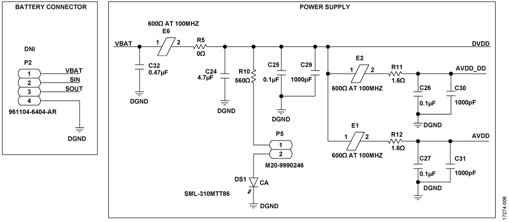 Power Supply Section of the EVAL-ADuCM355QSPZ Board