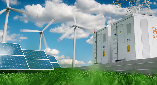 solar panels, wind turbines, and energy storage system