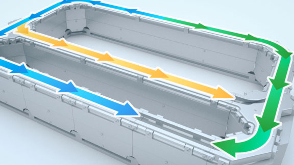 Diagram showing the unlimited motion paths available to carts on the MagneMover track.