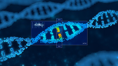 3D model of DNA isolating a section with data visualization overlay