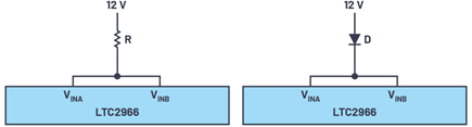 Figure 5. Possible reverse voltage protection methods for LTC2966.