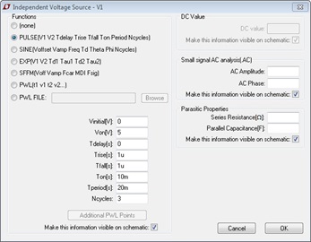 Figure 10. Advanced parametric options for a voltage source.