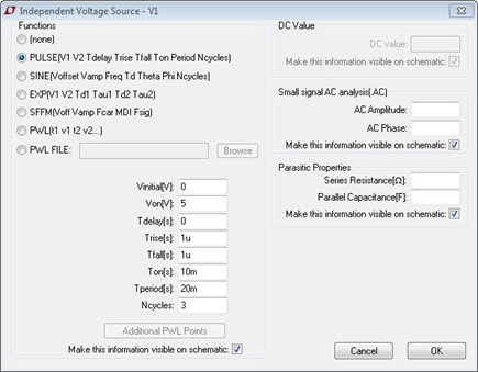 Figure 10. Advanced parametric options for a voltage source.