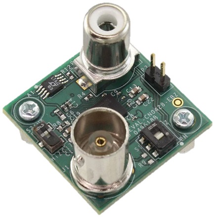 Figure 5. ADuCM355 pH measurement PCB with BNC and RCA connectors.