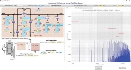 Figure 8. The filter designer in LTpowerCAD for minimizing conducted interference at the input of a switching regulator.