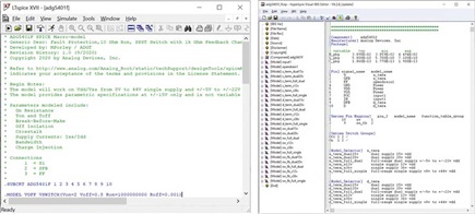 Figure 1. A SPICE file (.cir) on the left using LTspice and IBIS file (.ibs) on the right using Siemen