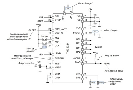 Figure 2b. Upgrade by TMC2224 (blue: values requiring modification).
