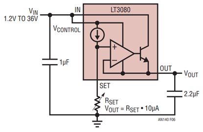 Figure 6. Single Resistor Setting LDO LT3080 with a Precision Current Source Reference.