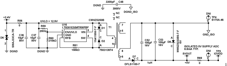 Figure 5. Isolated 5 V AD4116 Power Supply Generation with LT8301.