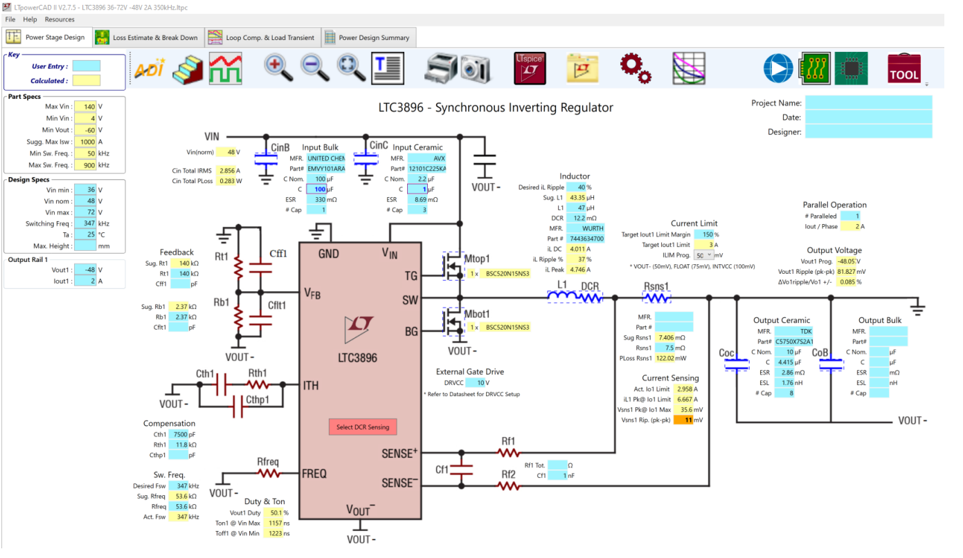 Figure 13. LTpowerCAD Set-up for the LTC3896 (First Tab Features Design)