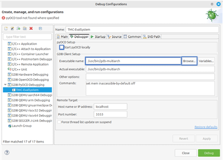 Figure 20: Eclipse PyOCD Configuration in Linux