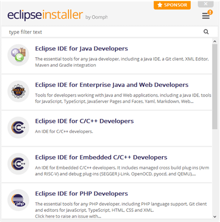 Figure 3: Eclipse Package Selection
