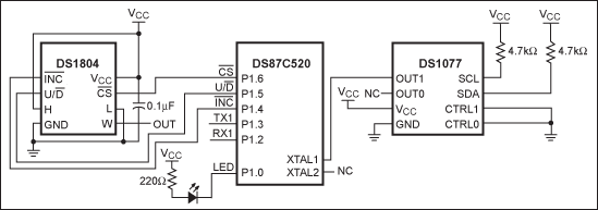 Figure 1. Schematic showing the DS87C520 and DS1804 connections.