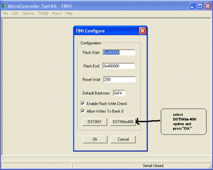 Figure 2. Selecting the TINIm400 configuration option.