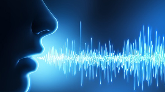 Face speaking with sound waves shown