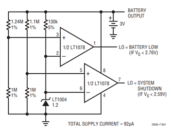 Figure 1. Low Battery Detector with System Shutdown Figure 1. Low Battery Detector with System Shutdown