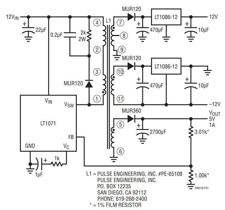 Figure 1. Multi-Output Flyback Converter.