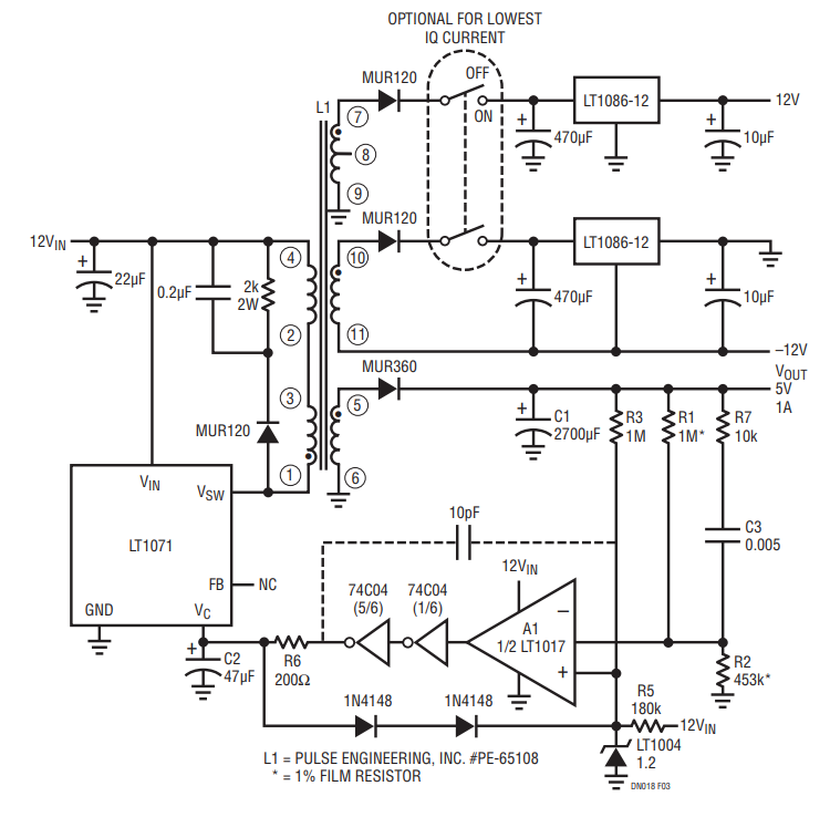 Figure 3. Multi-Output, Transformer Coupled Low Quiescent Current Converter.