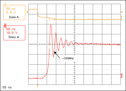 Figure 3. Resonant voltage spike frequency without snubber circuit.