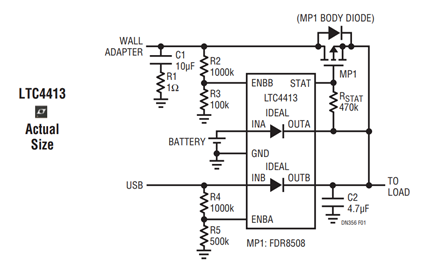 Figure 1. Automatic Switchover from a Battery to a USB Supply or Wall Adapter. Figure 1. Automatic Switchover from a Battery to a USB Supply or Wall Adapter.