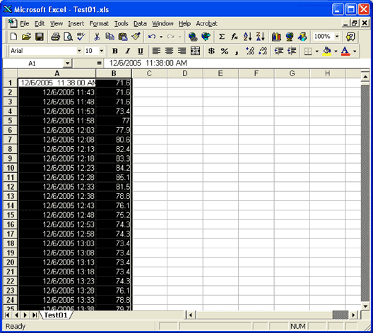 Figure 10. Select your time and temperature data to begin graphing.