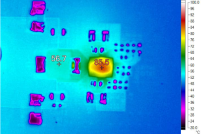 Thermal image for 5 V input to 0.85 V/20 A output with fSW = 2 MHz