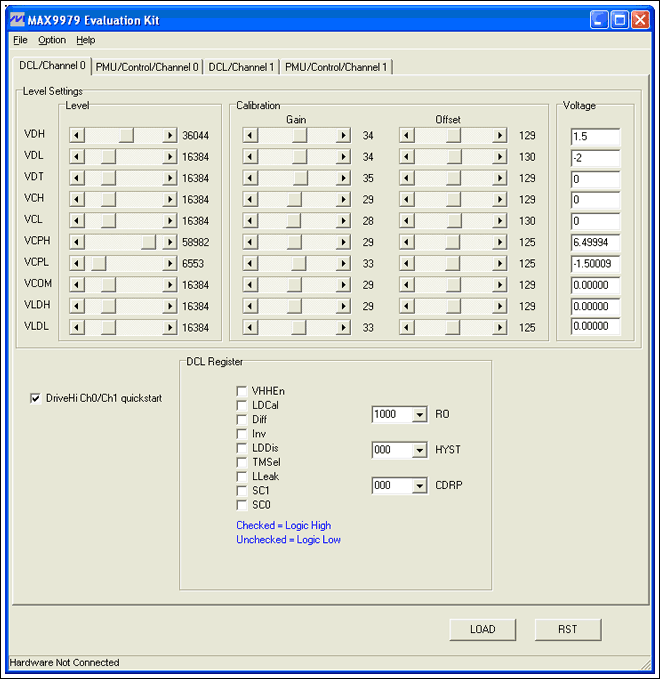 Figure 6. Typical offset and gain settings after calibration.