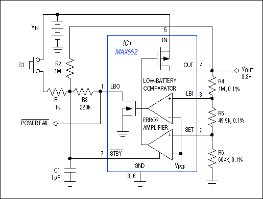 Figure 1. To protect the battery, this circuit disconnects the load before the battery enters deep discharge. To reconnect, you must press S1.