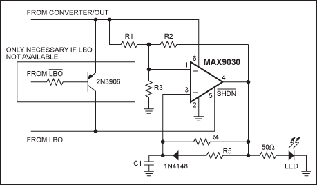 Figure 1. Operating this low-battery-warning LED at low frequency and low duty cycle saves power and extends battery life.