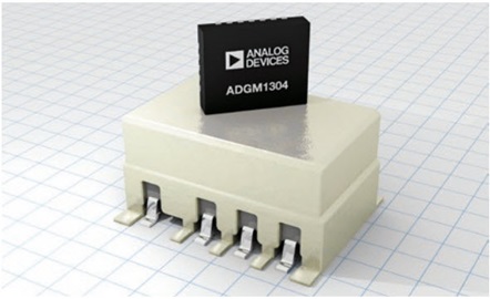 ADI MEMS switch (four switches) in a lead frame chip scale package compared to a typical electromechanical RF relay