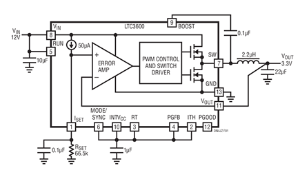 High Efficiency, 12V to 3.3V 1MHz Step-Down Regulator with Programmable Reference