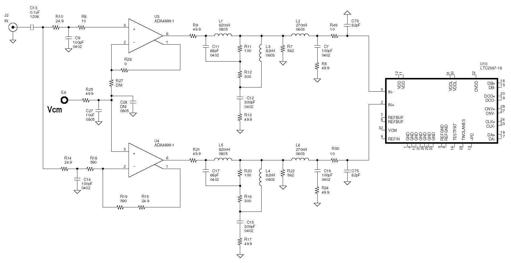 Figure 6 – Absorptive Buffer + ADC Circuit, Unity Gain