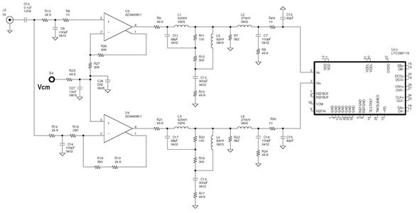 Figure 7 –  Absorptive Buffer + ADC Circuit, Voltage Gain of 4