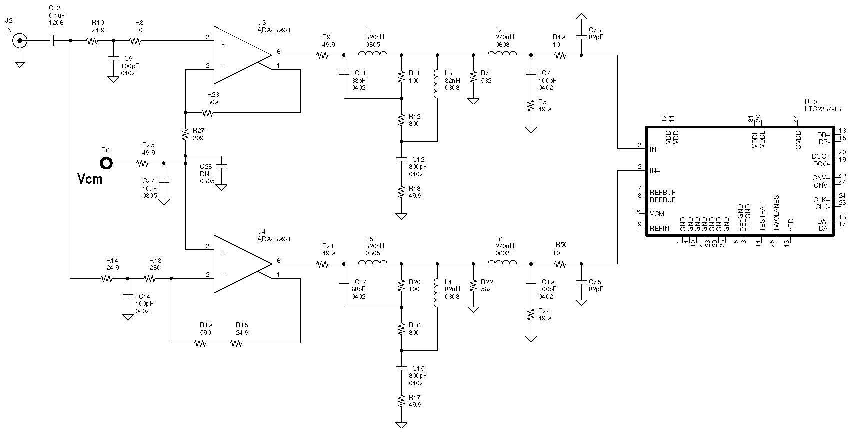 Figure 7 – Absorptive Buffer + ADC Circuit, Voltage Gain of 4